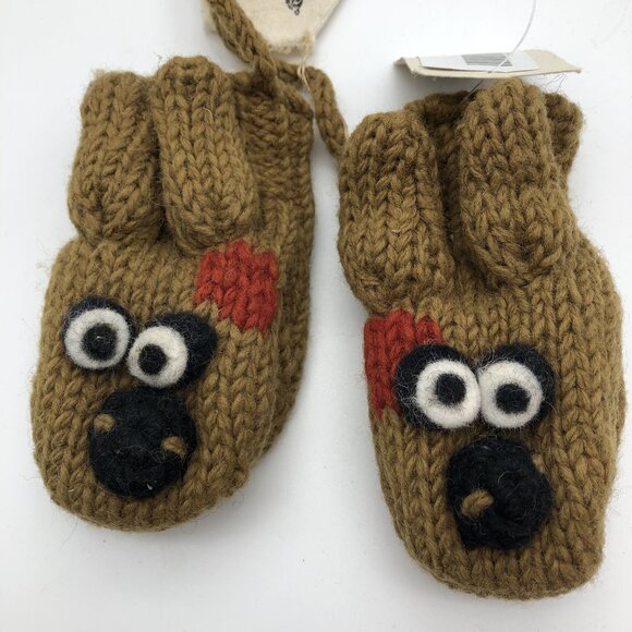 NWT Nirvana Designs Baby 1-3 Years Wool Hand Knit Mittens Doggy Nepal String - Picture 2 of 9